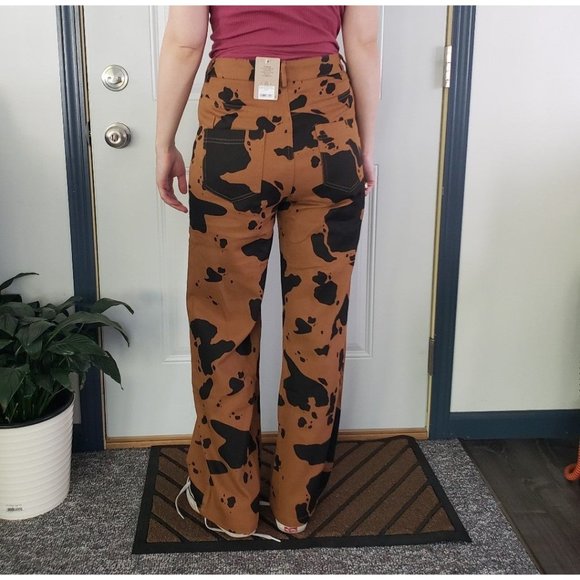NWT Pretty Garbage Brown Cow‎ Print Pants - Picture 3 of 4